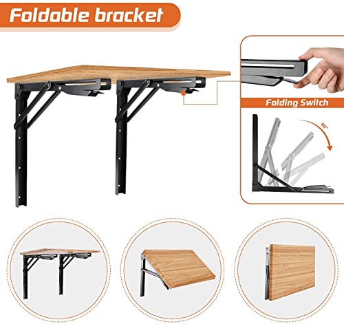 24 inch Black Sturdy Folding Shelf Brackets, Heavy Duty Adjustable Steel Wall Mounted Collapsible Shelf Bracket, Max Load 550lb - style: 4 PACK