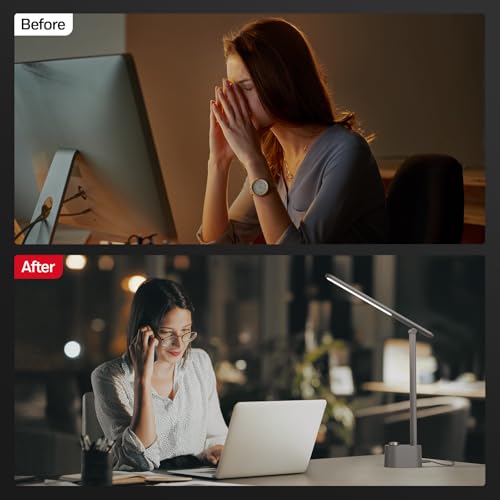 Honeywell LED Desk Lamp, Sunturalux™ Grey Desk Lamps for Home Office USB | Foldable LED desk lamp with USB-C/A charger, RG0 eye-safe, CRI95, stepless dimming 10%-100%, 3 color temps (3000K-5000K) - color: Gray