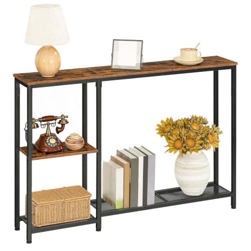 HOOBRO Narrow Console Table, Sofa Table, 44.9" Skinny Entryway Table, Long Behind Couch Table with Storage Shelves, for Living Room, Foyer, Hallway, Rustic Brown and Black BF86XG01 - color: Rustic Brown + Black