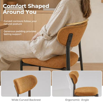 Dining Chairs Set of 6, Modern Upholstered Fabric Kitchen Chairs | Textured Fabric, Curved Back, Upholstered Seat, Metal Frame, Dining Room, Kitchen, Breakfast Nook, Restaurant,Brownish yellow - color: Brownish Yellow, size: Set of 6