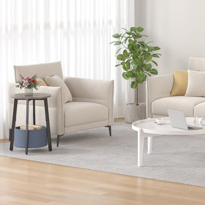 sthmec Small Round Side End Table with Cloth Storage Basket, Round Bedside Sofa Couch Coffee Tables for Small Places with Metal Frame, Modern Nighstands for Living Room Bedroom, Grey - color: Grey