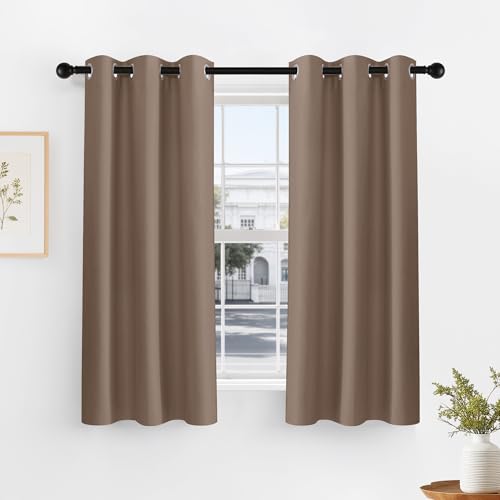 PONY DANCE Mocha Short Blackout Curtains for Kitchen 45 Inch Length | Thermal Insulated Grommet Curtains for Bedroom, Black Out Drapes for Bathroom Small Window (2 Panels Set, 34 inches Wide) - color: Mocha, size: 34"W x 45"L (Pack of 2)