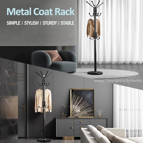 Kertnic Modern Coat Rack Freestanding with Natural Marble Base & Sturdy Metal Frame, 11 Hooks Hall Tree for Jackets, Hats, Bags, Entryway Organizer for Bedroom, Living Room, Closet (11 hooks-Black) - color: 11 hooks-Black