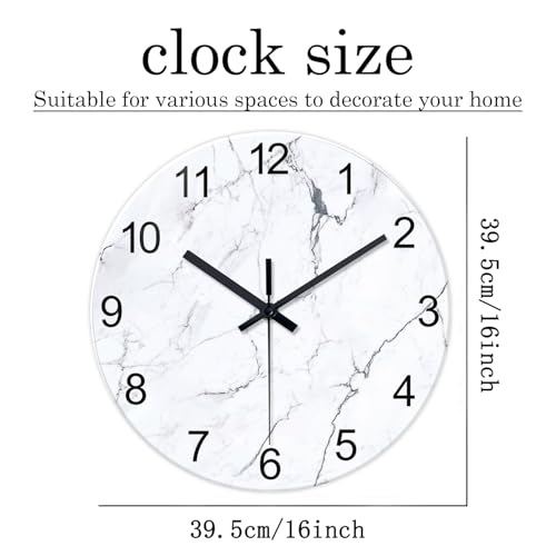 Marble Glass Wall Clocks Battery Operated 16 Inch | Big White Abstract Modern Analog Wall Clocks for Living Room Office Dining Room Silent Non Ticking Wall Clock - color: White1, size: 16 Inch