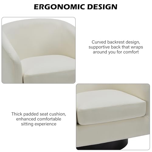 Swivel Barrel Accent Chair, Comfy Reading Armchair, Beige, Set of 1 | Club Chairs for Adults, Low-Back Design, Modern Round Style, Solid Wood Frame & Metal Swivel Base, For Living Room & Bedroom - color: Beige