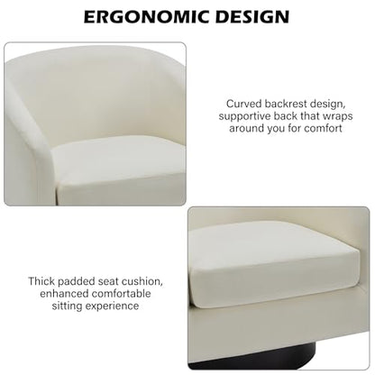 Swivel Barrel Accent Chair, Comfy Reading Armchair, Beige, Set of 2 | Club Chairs for Adults, Low-Back Design, Modern Round Style, Solid Wood Frame & Metal Swivel Base, For Living Room & Bedroom - color: Beige
