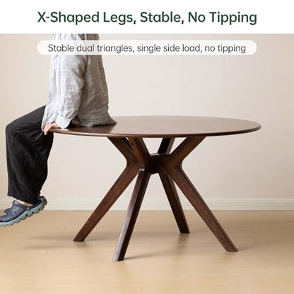 43.3’’ Round Black Walnut Dining Table for 4-6, Solid Wood Kitchen Table with Intersecting Pedestal Base, Farmhouse Circle Table for Dining Room, Living Room - color: Walnut