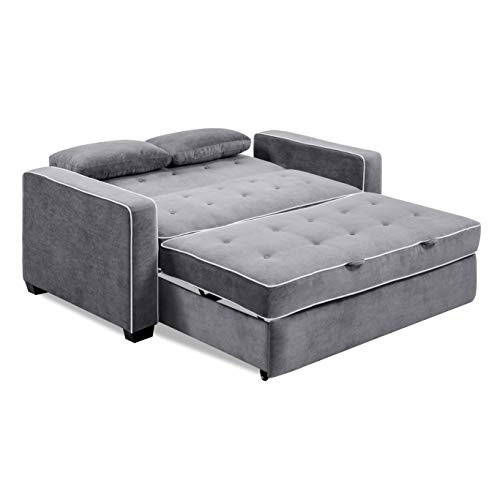 Serta Ainsley 66.5" Convertible Sleeper Loveseat, Full Size, Dreamcoil Comfort, Soft Woven Fabric, Charcoal - color: Charcoal, size: Full Loveseat
