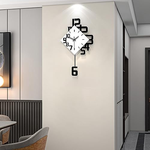Decorative Wall Clock for Living Room Large Modern Clocks Silent | Pendulum Battery Operated for Bedroom Office Kitchen Home Decor Black Wood Silent Analog Wall Clock Non Ticking 11.8*19.7inch - size: 12*20 inch