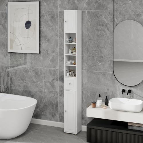 Locsear Tall Slim Bathroom Storage Cabinet, 71" Freestanding Tower Cabinet for Small Spaces with 2 Doors, 1 Drawer, 4 Adjustable Shelves - color: Tall Cabinet
