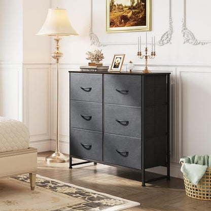 WLIVE Dresser for Bedroom with 6 Drawers, Dark Grey | Closet Dresser, Metal Frame, Wooden Top, Fabric Dresser for Closet, Living Room, Hallway - color: A-dark Grey