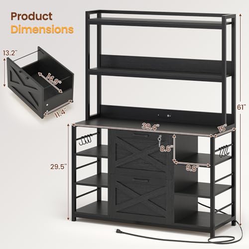 SEDETA File Cabinet with Charging Station, Vertical Filing Cabinet with Lock for Home Office, Printer Stand with Open Storage Shelf, Fits Legal/Letter/A4 Size, Black - color: Black