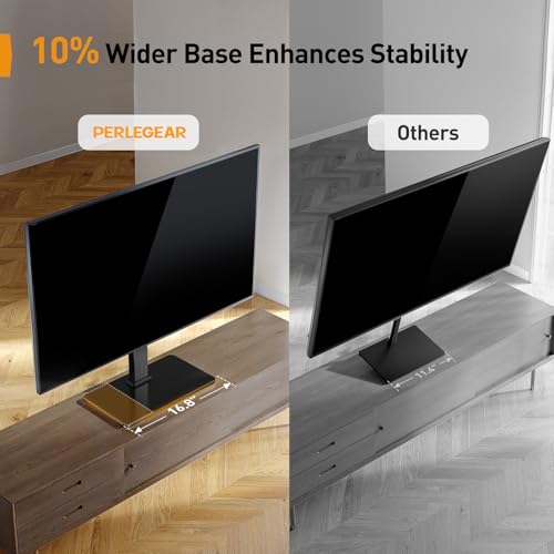 Perlegear Tabletop TV Stand, Universal TV Stand for 23–60 Inch LCD/LED/OLED TVs, Height-Adjustable TV Mount Stand with Tempered Glass Base & Cable Management, VESA 400x400mm, PGTVS02 ﻿ - size: 23-60 Inch