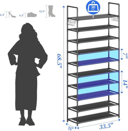 Simple Trending Tall Shoe Rack Storage Holds 40 Pairs, 10 Tier Shoe Organizer Shelf Large Capacity for Entryway Closet, Black | Storage Holds 40 Pairs, Large Capacity, For Entryway Closet - size: 10 Tiers Wide, Black