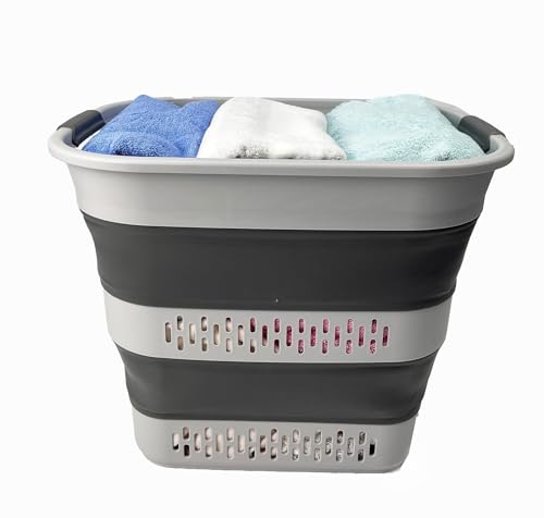 SAMMART 40L (10.5 Gallon) Collapsible Plastic Laundry Basket - Foldable Pop Up Storage Container/Organizer - Portable Laundry Hamper - Space Saving (1, Grey) - color: Grey