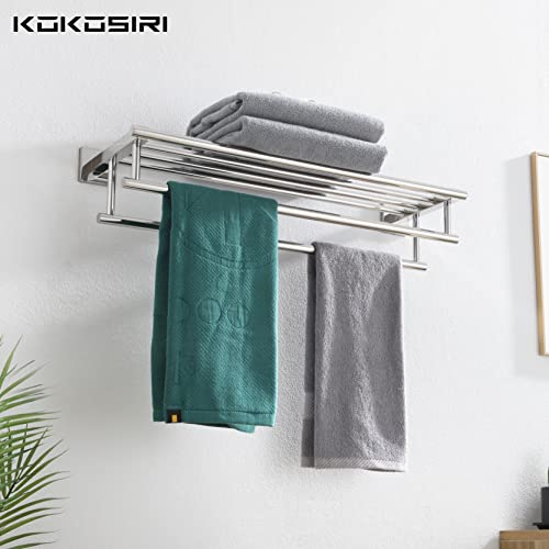 KOKOSIRI Bath Towel Rail Bathroom Towel Rack Towel Holder 24 Inch Towel Shelf with Double Towel Bars Wall Mounted SUS 304 Stainless Steel, Polished Chrome, B6005CH-L24 - color: Polished Chrome, size: 24 Inch