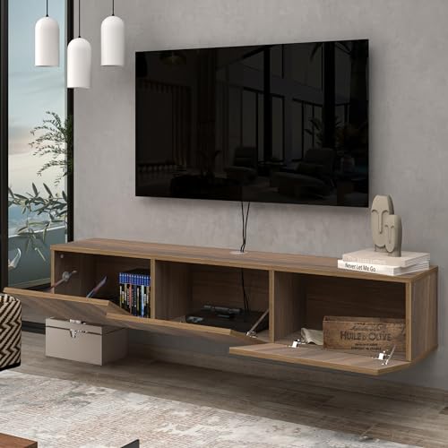 Atelier Mobili Walnut Floating TV Stand for 75 inch TV, Floating Media Console, Floating Entertainment Center, Wall Mounted TV Stand - color: Walnut