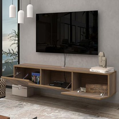 Atelier Mobili Walnut Floating TV Stand for 75 inch TV, Floating Media Console, Floating Entertainment Center, Wall Mounted TV Stand - color: Walnut