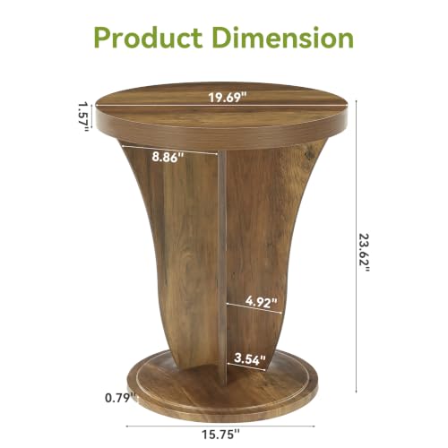 LITTLE TREE Round Side Table, Mid Century Space-Saving End Table | Modern Accent Nightstand for Small Space, Wood Drink Table for Living Room, Bedroom, Corner and Office, Easy Assembly, Brown