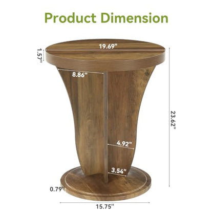 LITTLE TREE Round Side Table, Mid Century Space-Saving End Table | Modern Accent Nightstand for Small Space, Wood Drink Table for Living Room, Bedroom, Corner and Office, Easy Assembly, Brown