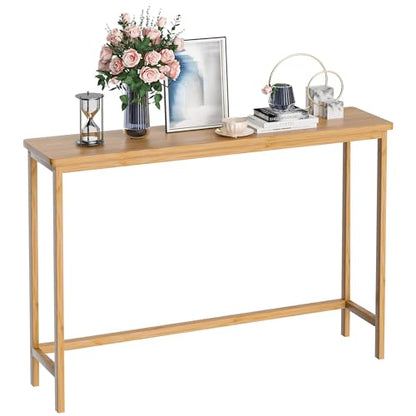 VASMIA Console Table, Entryway Table, Narrow Sofa Table, 39" Bamboo Hallway Table for Entryway, Living Room, Bedroom, Foyer, Natural - color: Natural, size: 9.44"D x 39.37"W x 29.52"H