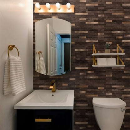 StyloVue 20 Sheets Peel and Stick Backsplash for Kitchen, Dark Brown with Metal Gold Look Stick on Tile Upgrade Your Kitchen Backsplash, RV, Fireplace - color: Dark Brown With Metal Gold