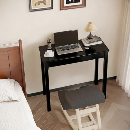 Solid Wood Desk with Drawers - 32 x 16 Inch Simple Narrow Desks, Rubber Wood Study Table, Small Writing Desk for Bedroom|Small Spaces - Modern Black Desks - color: Black, size: 31.5 in W x 15.7 in D