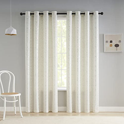 Taisier Home Silver Foil Print Linen Textured Curtains Geometric Dots Pattern Design Curtains for Nursery Toy Room Thermal Insulated Window Treatment 2 Panels 45" L,Off White and Silver Drapes Print - color: Off White/Silver, size: 52"W x 45"L (Pack of 2)