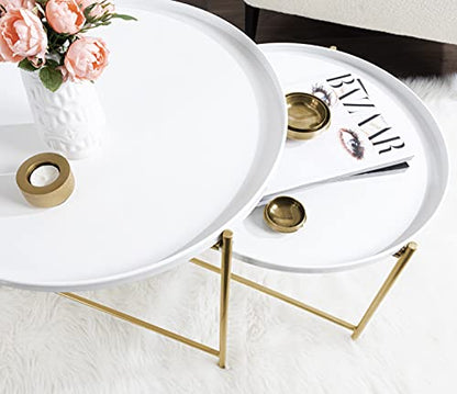 Kate and Laurel Ulani Modern Nesting Coffee Table, Set of 2, White and Gold, Glam Coffee Table Set for Storage and Display - color: White/Gold