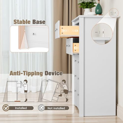 Furmax Tall Dresser for Bedroom, 5 Drawer Dresser, Chest of Drawers, Organizer Drawers, for Hallway Entryway (White) - color: White
