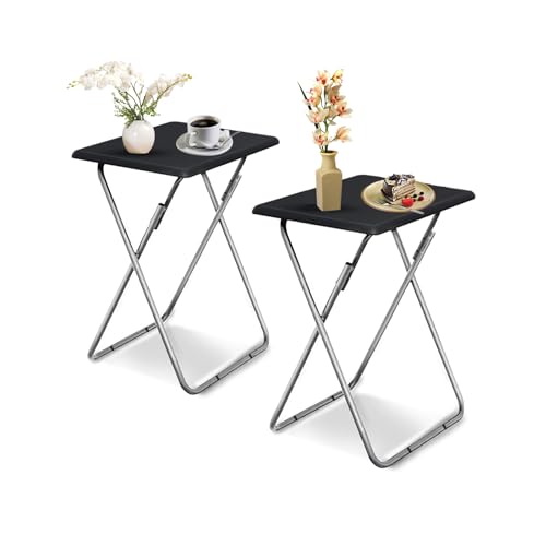 Folding TV Tray Table,TV Dinner Table with Sturdy MDF Top,Eating Trays for Living Room with No Assembly Required, 2PCS (Black) - color: Black, size: 2pcs