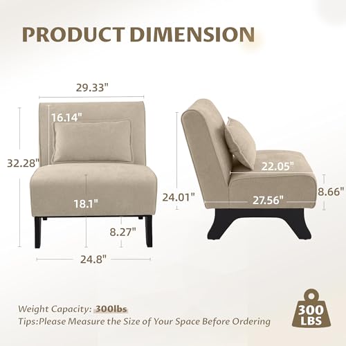 Armless Accent Chair Upholstered Comfy Modern Living Room Side Chair | Comfy Small Accent Lounge Chair with Pillow & Wooden Legs Accent Chair for Living Room Bedroom Farmhouse Reading Brown - color: Brown