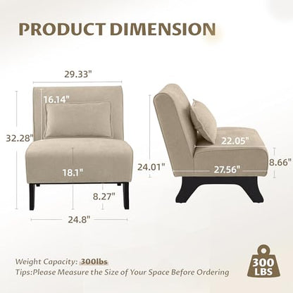 Armless Accent Chair Upholstered Comfy Modern Living Room Side Chair | Comfy Small Accent Lounge Chair with Pillow & Wooden Legs Accent Chair for Living Room Bedroom Farmhouse Reading Brown - color: Brown