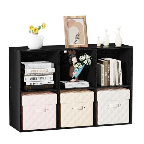 Wood 6 Cube Storage Organizer, 11 in Cube Shelf, Black Cubby Storage Organizer with Back Panel & Open Compartments, Vertical or Horizontal Cube Bookshelf Bookcase for Living Room, Bedroom, Entryway - color: Black, size: 6 Cube-11in