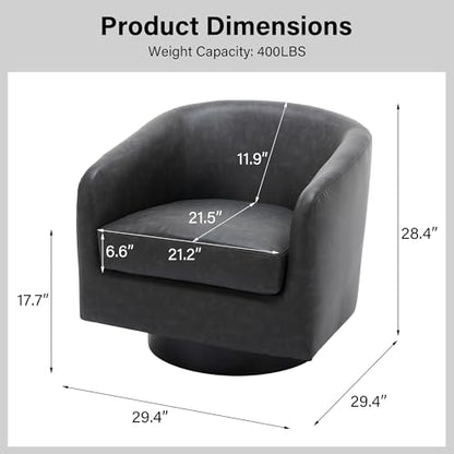 Swivel Barrel Accent Chair, Comfy Reading Armchair, Grey Black, Set of 1 | Club Chairs for Adults, Low-Back Design, Modern Round Style, Solid Wood Frame & Metal Swivel Base, For Living Room & Bedroom - color: Grey Black