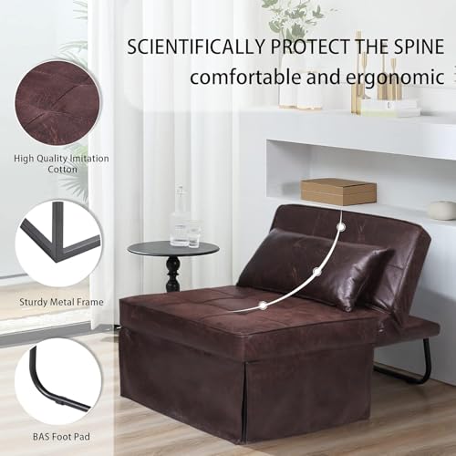 Sofa Bed, Set of 4 in 1 Multi-Function Folding Ottoman Breathable Linen Couch Bed with Adjustable Backrest Modern Convertible Chair for Living Room Apartment Office, PU Imitation, Brown - color: Brown