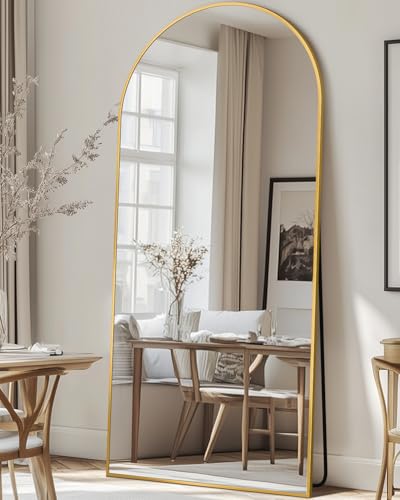 Antok 71" x26” Arched Full Length Floor Mirror, Gold Aluminum Frame, Free Standing/Wall Mount/Leaning for Bedroom, Living Room, Dressing Room - color: Gold, size: 71"L x 26"W