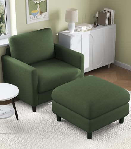 Welzona Sofa Accent Chair with Ottoman, 33" Teddy Reading Chair and Ottoman | Comfy Teddy Fabric, Tool-free Setup, Washable Covers, All-wood Chair and Ottoman Sets for Living Room, Bedroom, Green - color: Green, size: standard & ottoman