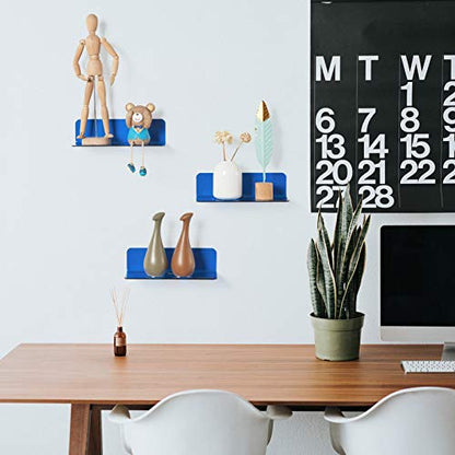 OAPRIRE Small Floating Wall Shelves Set of 2 - Personalize&Easily Expand Wall Space - 9 Inch Acrylic Wall Shelf for Bedroom, Gaming Room, Living Room, Bathroom, Office, with Cable Clips - Clear Blue | Strong Tape Adhesive Wall Shelf, Easy Installation, Ho