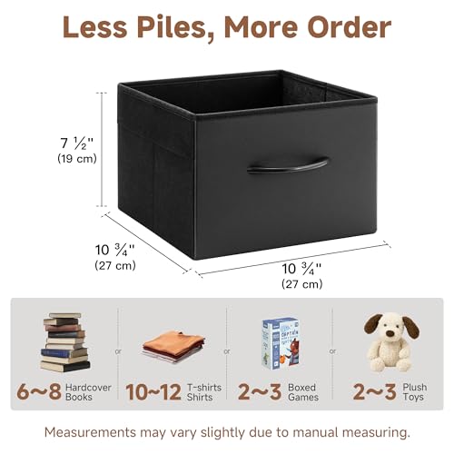 StorageWorks Black Storage Bins, Leather Storage Baskets, 4-Pack | Reinforced Handles, Faux Leather Front, Non-woven Fabric, Collapsible, Space-Saving, Closet Organizers and Storage Bins - color: Black, size: 10¾"L x 10¾"W x 7½"H
