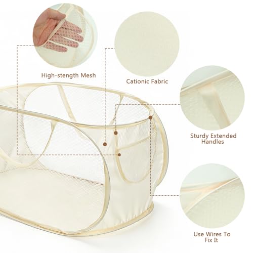 2 pcs Foldable Pop up Hamper, Collapsible Mesh Laundry Hamper, Storage Basket with Reinforced Handles, Breathable Space-Saving Organizer for Laundry, Kids Toys, Bathroom, Living Room, Dorm
