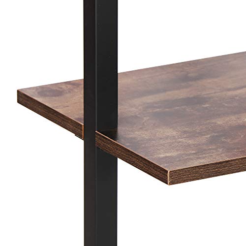 ZenStyle 5-Shelf Wood Ladder Bookcase, Industrial Wall Mount Ladder Bookshelf with Black Metal Frame, Vintage Brown/Black