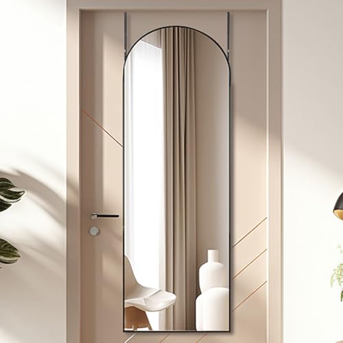 16"×50" Door Mirror,Arched Full Length Mirror, Over The Door, Arch Wall Mirror, Thin Frame, Aluminum Alloy, for Bedroom, Living Room, Entryway -Black - color: Black, size: 50"L x 16"W