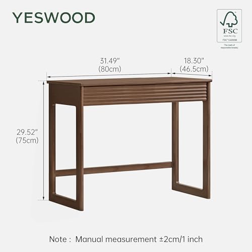 Solid Wood Desk, Walnut Finish Small Writing Desk, Home Office Desk, Computer Desk with 2 Drawers for Small Spaces Study Room Office Bedroom Work 31.49" W - size: 31.49"W