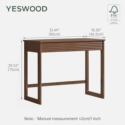 Solid Wood Desk, Walnut Finish Small Writing Desk, Home Office Desk, Computer Desk with 2 Drawers for Small Spaces Study Room Office Bedroom Work 31.49" W - size: 31.49"W