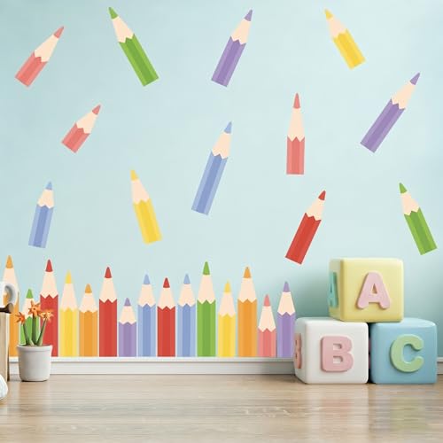 Colored Pencils Wall Decals - 9 Sheets 27 Pcs Colorful Pencil Wall Stickers Peel and Stick Classroom Wall Decor for Back to School Preschool Playroom Nursery - color: Pencil