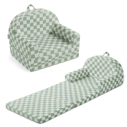 Blissful Diary Kids Couch, 2-in-1 Soft Kids Sofa, Kids Sofa Chair, Comfy Kids Furniture for Playroom, Reading & Play, Checkered Sage - color: Checkered Sage