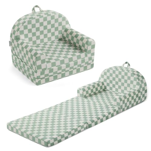 Blissful Diary Kids Couch, 2-in-1 Soft Kids Sofa, Kids Sofa Chair, Comfy Kids Furniture for Playroom, Reading & Play, Checkered Sage - color: Checkered Sage