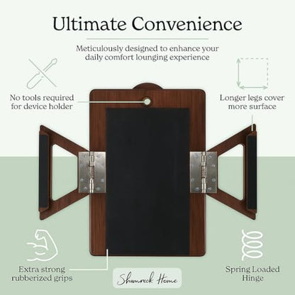 Bamboo Couch Arm Table with Device Holder, Clip On Tray. for TV Dinners, Remotes, Drinks, Snacks and Small Spaces (Rectangular with Device Holder, Brown, Regular 13.75 x 9.5) - color: Brown, size: Regular 13.75 x 9.5", style: Bamboo Rectangular with Devic