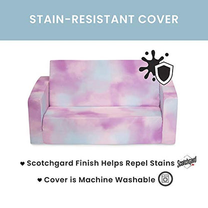 Delta Children Cozee 2-in-1 Sofa, 2-Seater Convertible Toddler Couch Sleeper, Wide 2-in-1 Flip Open Foam Chair for Playroom, Pet-Friendly, Bed Lounger, Comfy Play Sleeping Lounge Chair, Pink Tie Dye - color: Pink Tie Dye